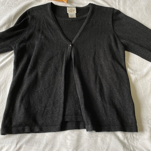 Bentley Vintage Womens Black Metallic Single Button Sweater Cardigan Top Medium - Picture 6 of 12